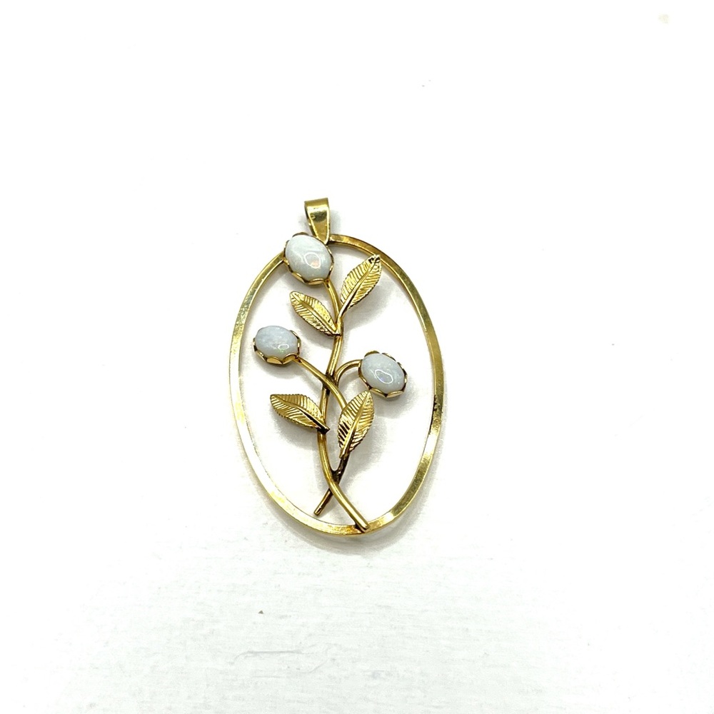 Vintage Opal Pendant White Gold Filled Pendant